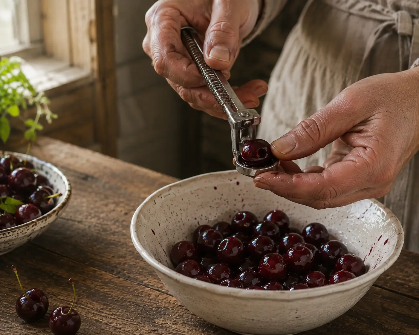 Cerises lavées et équeutées prêtes pour le clafoutis