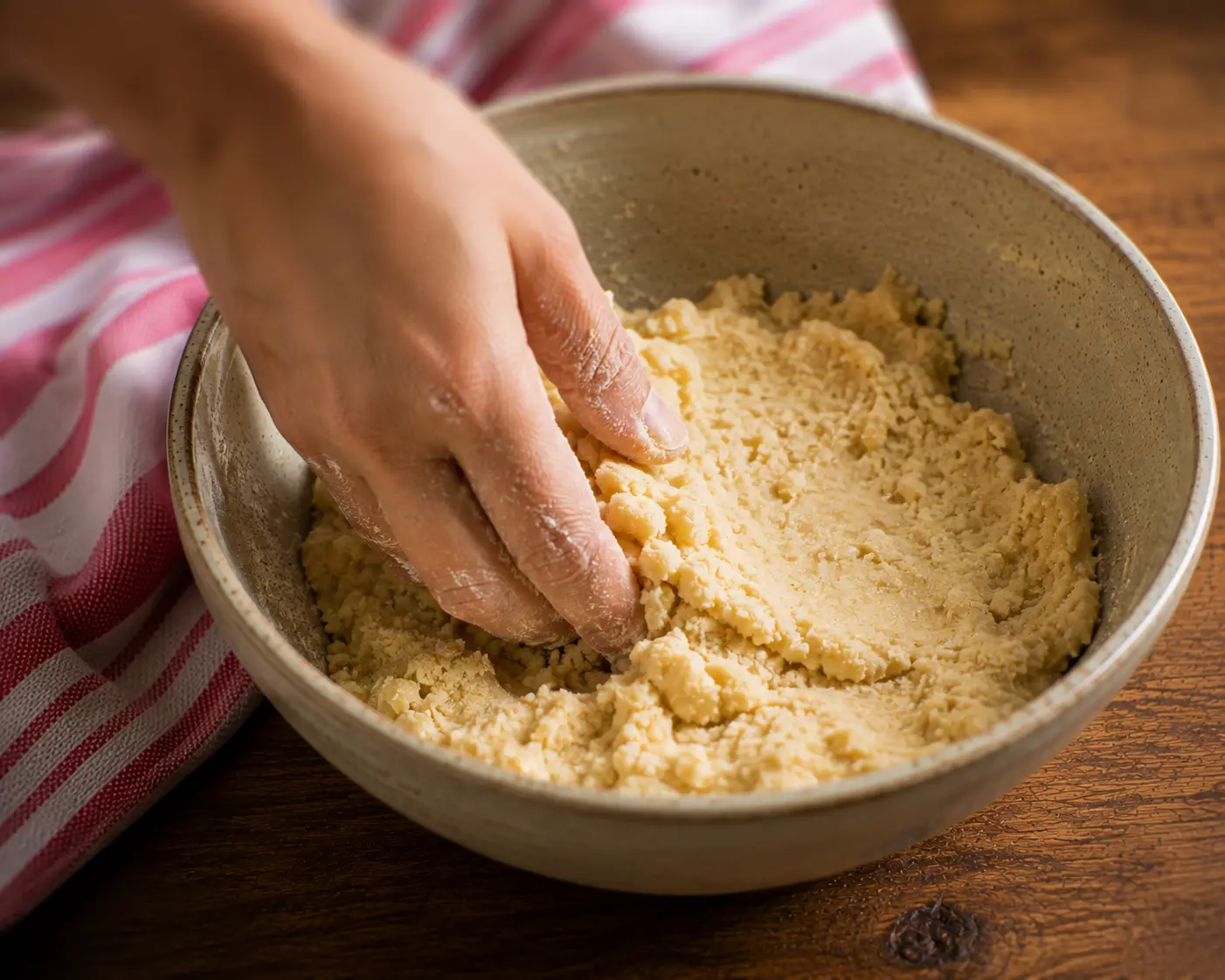 Beurre froid incorporé à la farine formant une texture sableuse pour la pâte brisée