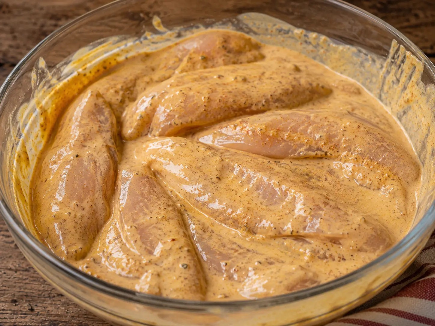 Aiguillettes de poulet enrobées de marinade au yaourt et aux épices