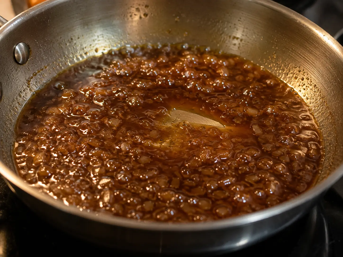 Réduction de vin blanc, vinaigre et échalotes dans une casserole