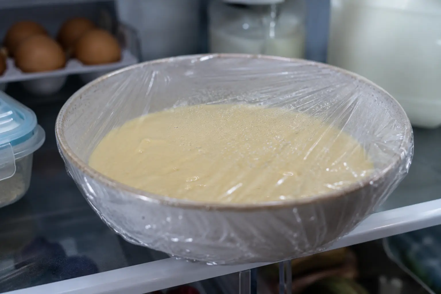 Pâte à gaufres couverte reposant au réfrigérateur