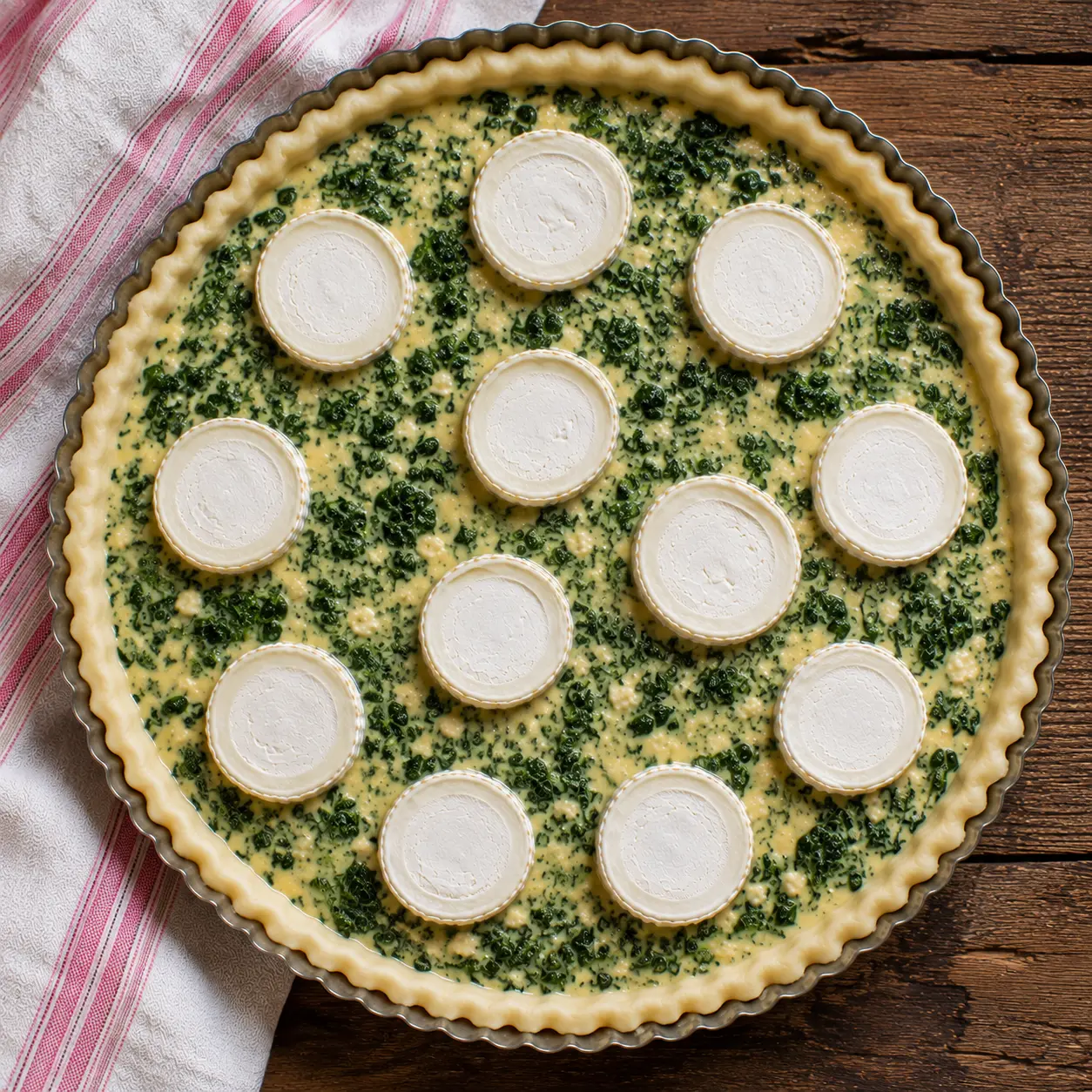 Quiche garnie de rondelles de chèvre prête à enfourner