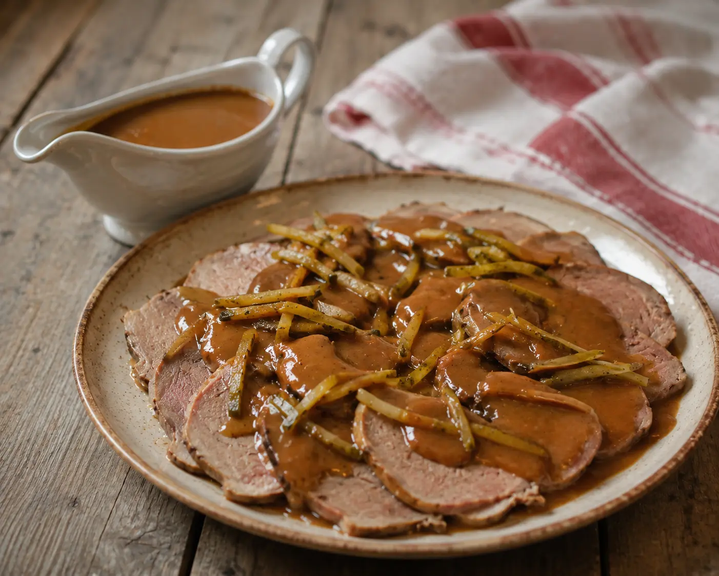 Sauce piquante maison nappée sur une pièce de viande