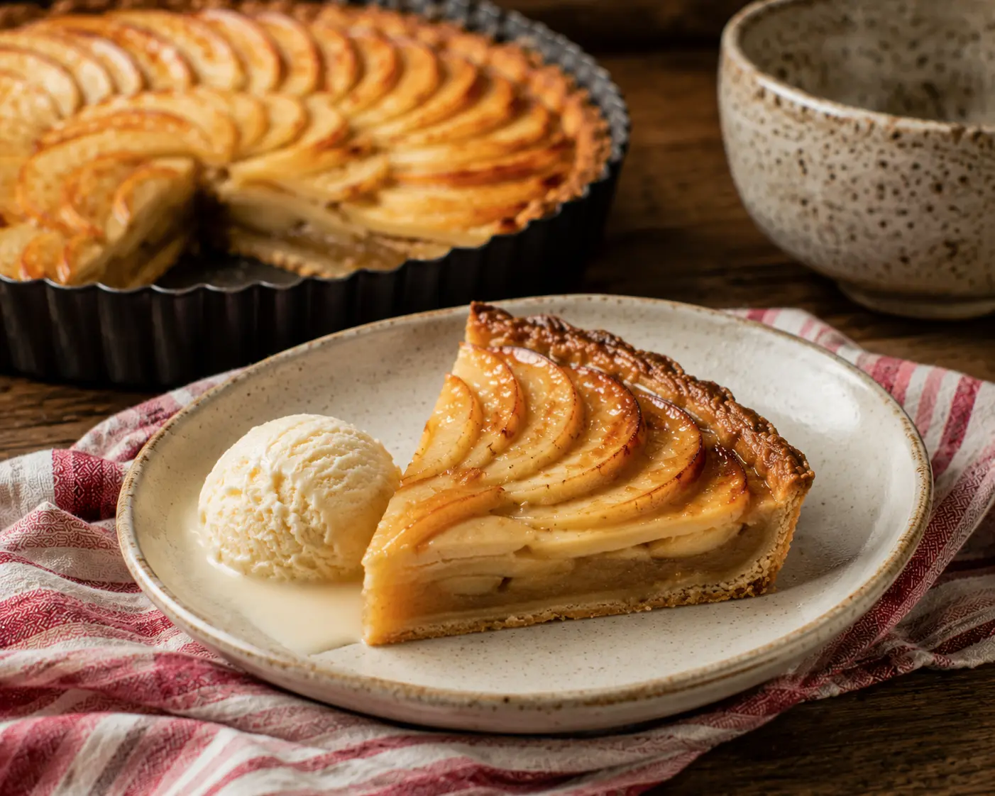 Tarte aux pommes et compote maison servie