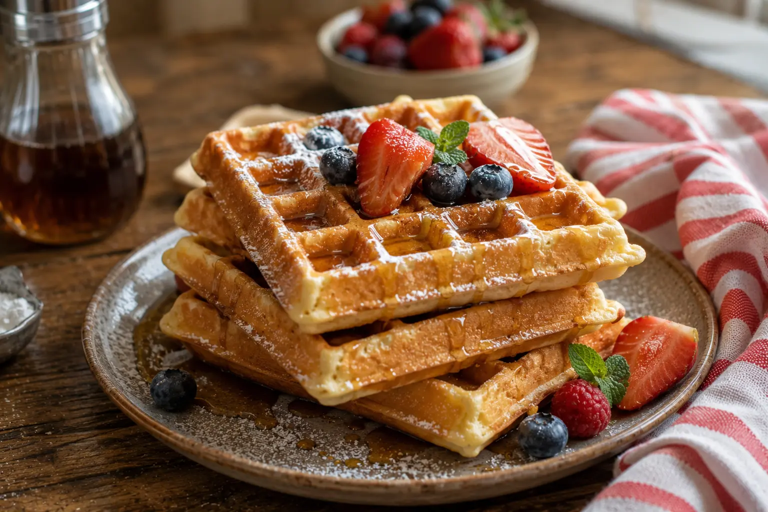 Gaufres de grand-mère servies avec sucre glace