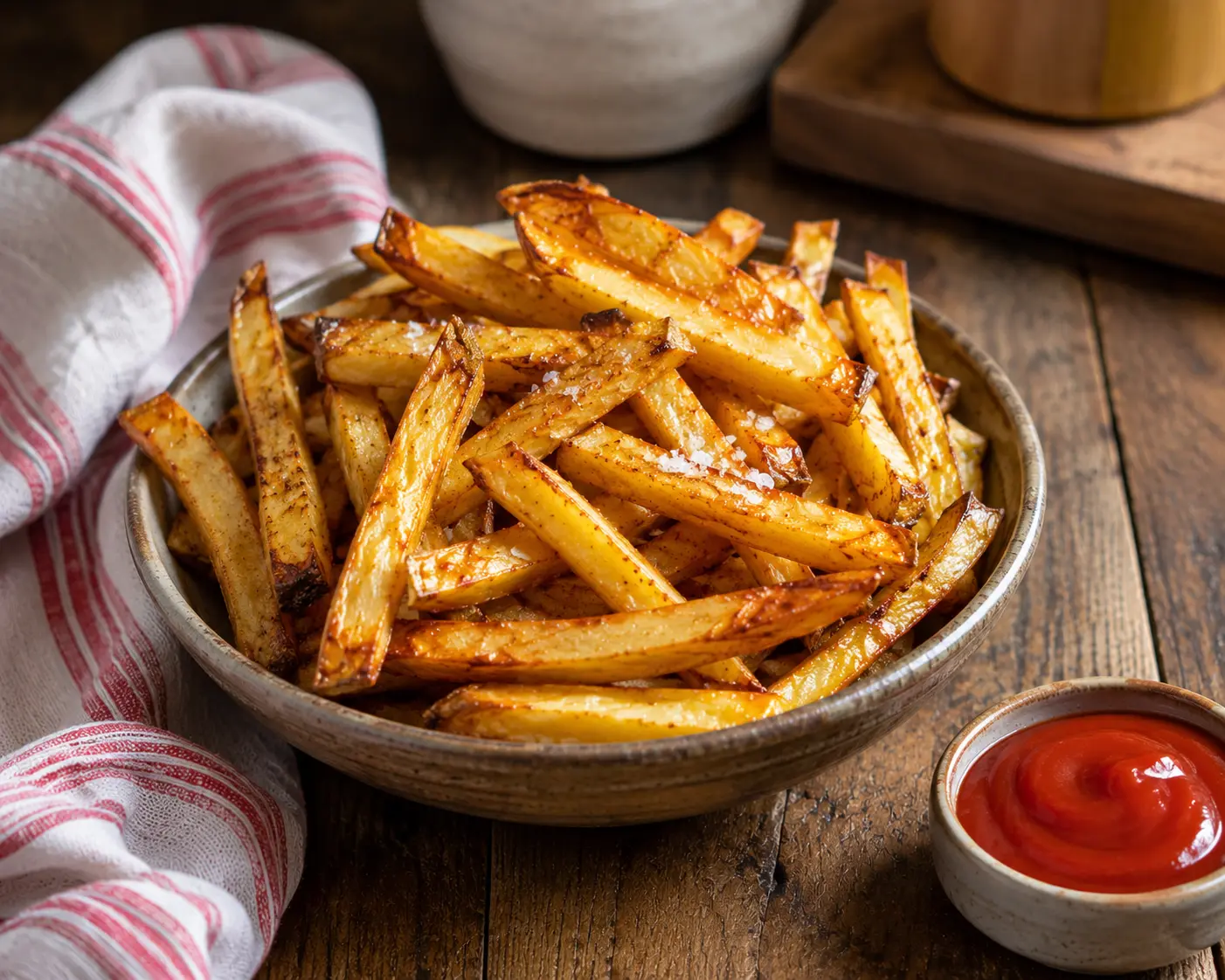 Frites au four maison servies avec sauce