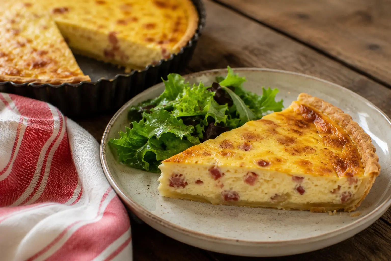 Part de quiche lorraine traditionnelle sans fromage servie