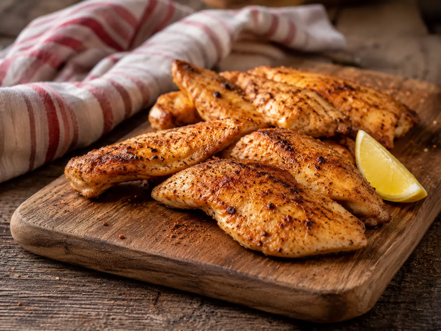Aiguillettes de poulet marinées dorées au four