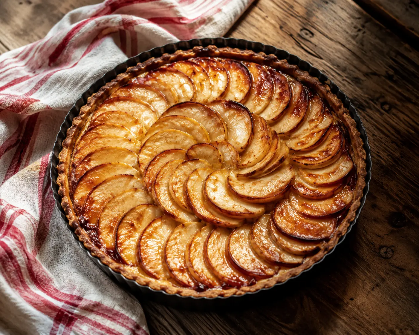 Tarte aux pommes et compote maison avec lamelles en rosace caramélisées