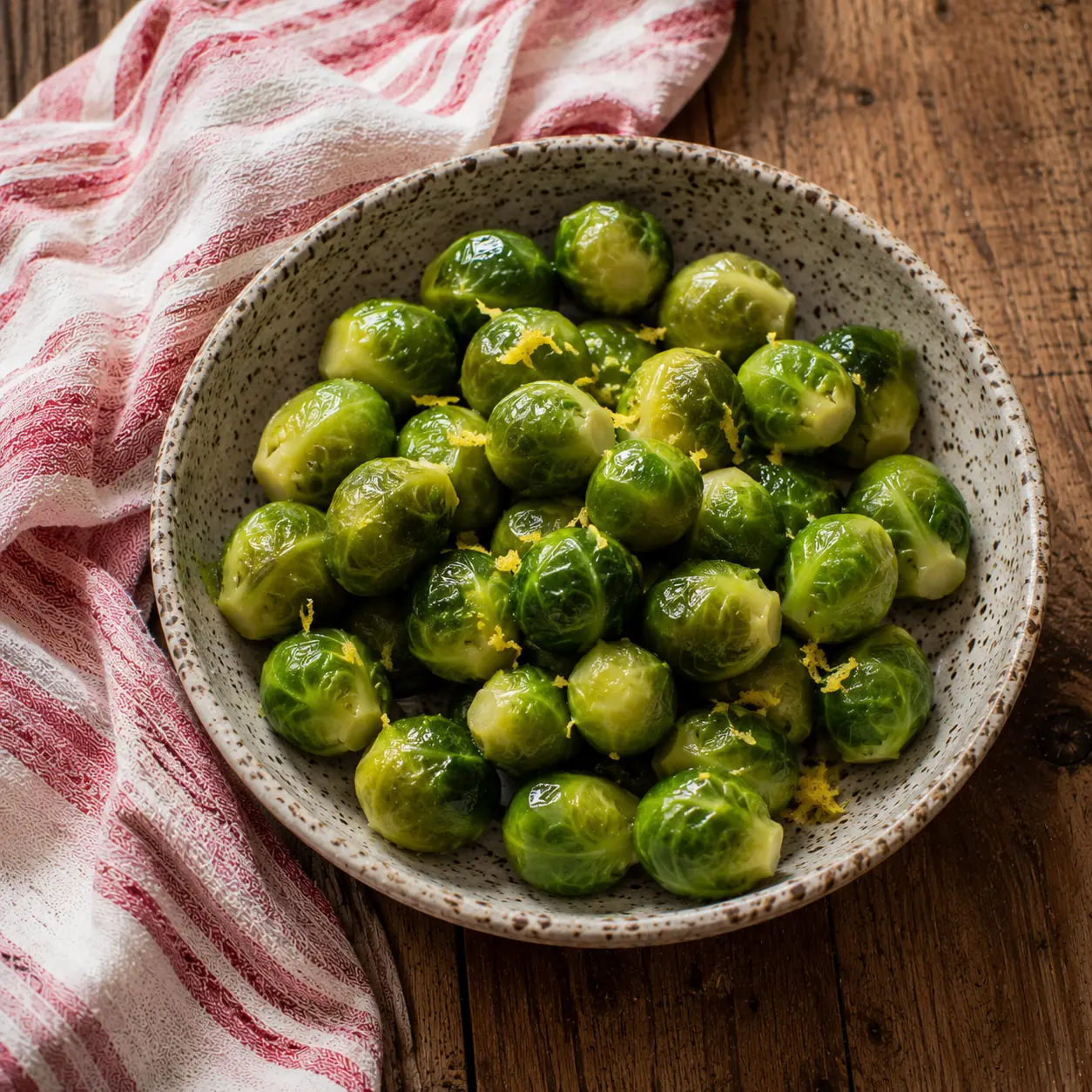 Choux de Bruxelles vapeur verts et fermes assaisonnés d'huile d'olive