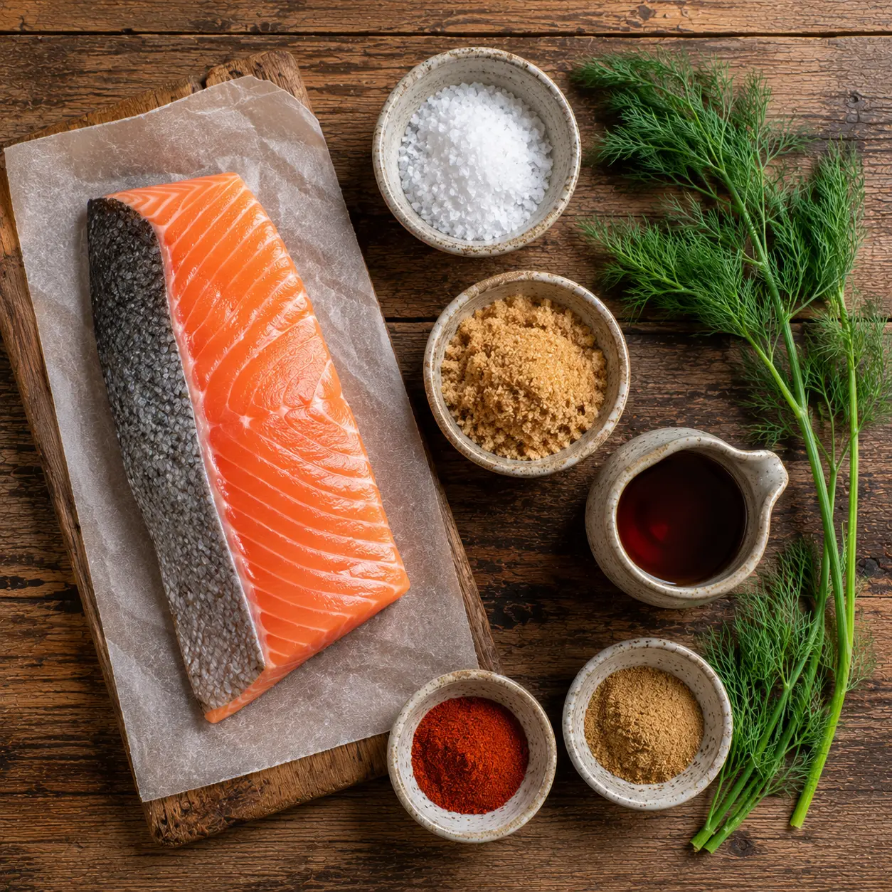 Filet de saumon cru, épices et sirop d'érable pour la marinade