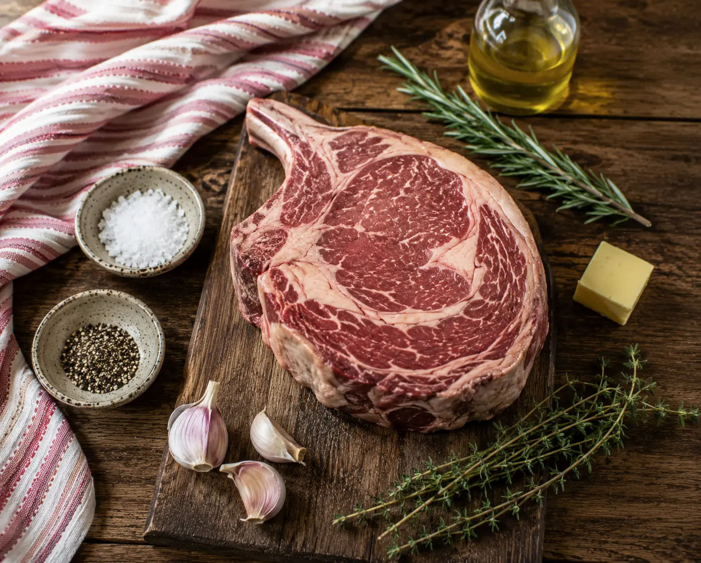 Ingrédients de la côte de bœuf prêts à être cuisinés