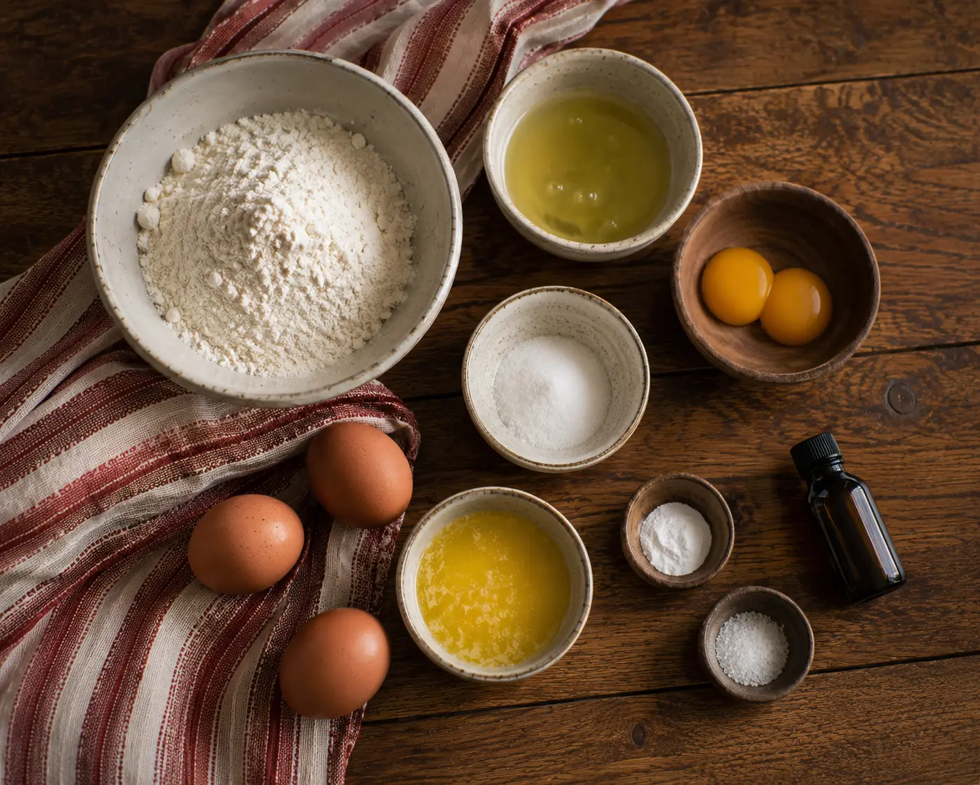 Ingrédients du gâteau nature moelleux prêts à être cuisinés