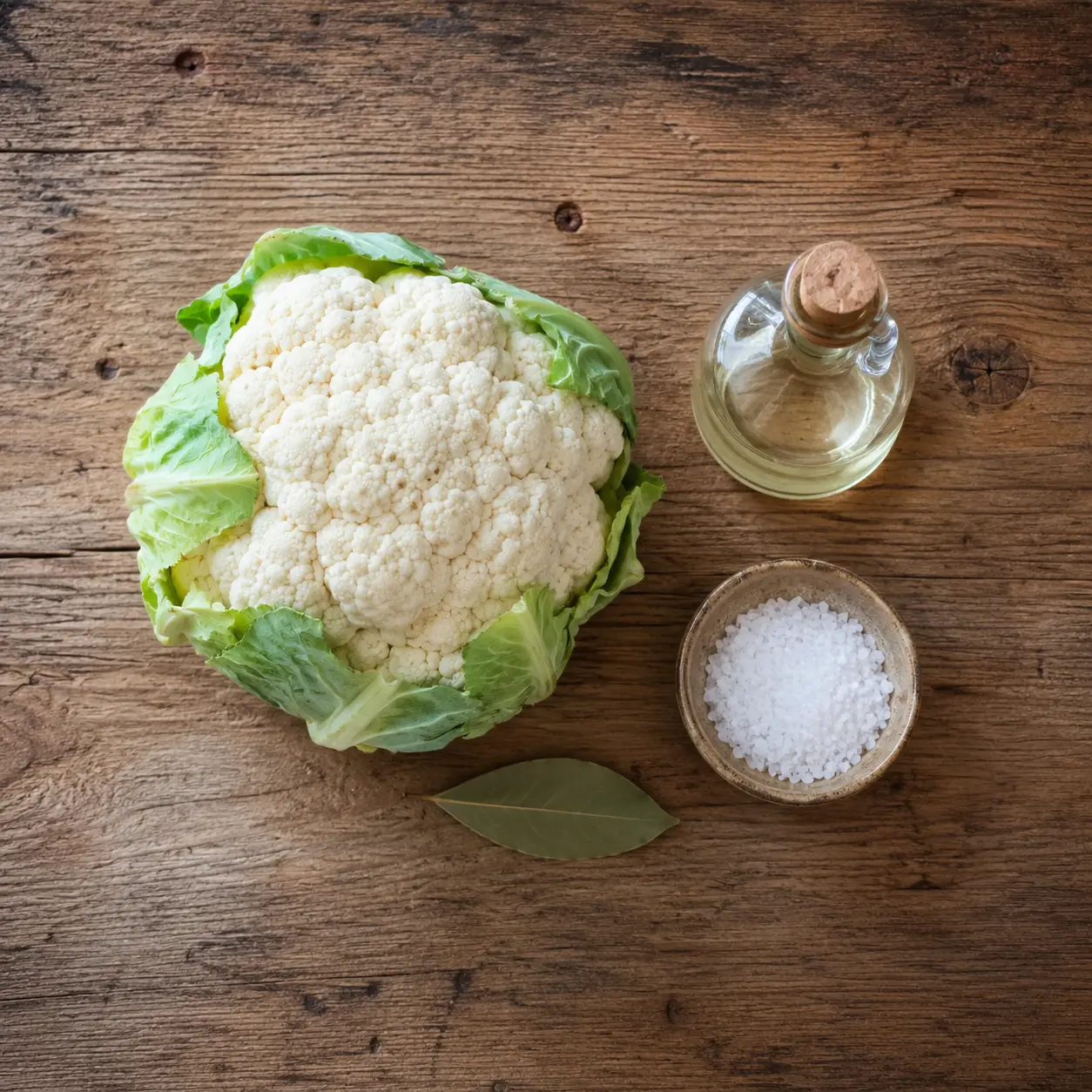 Chou-fleur frais, vinaigre blanc et sel pour la recette vapeur