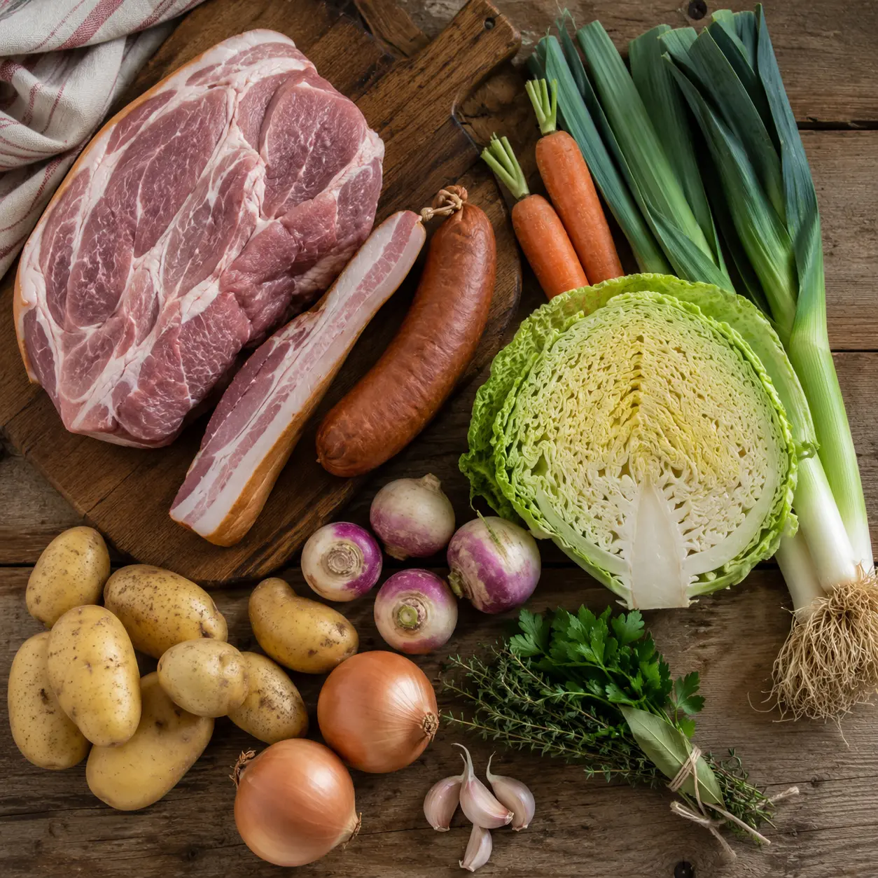 Ingrédients crus pour une potée traditionnelle