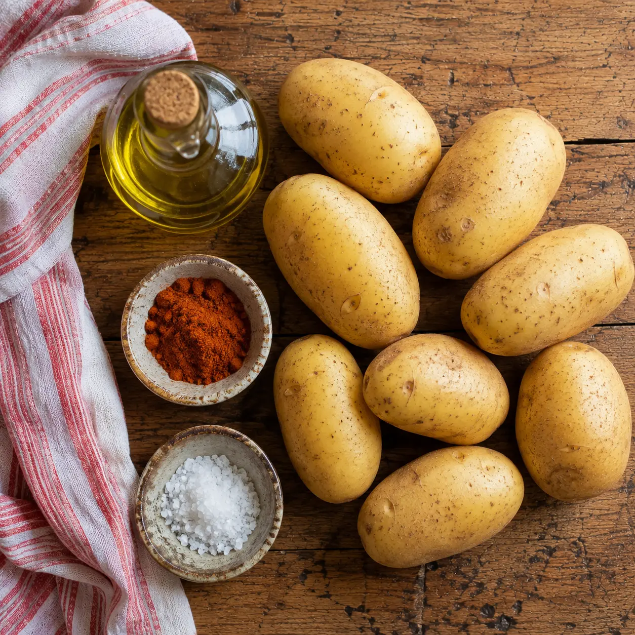 Pommes de terre, huile d'olive et paprika pour les frites au four